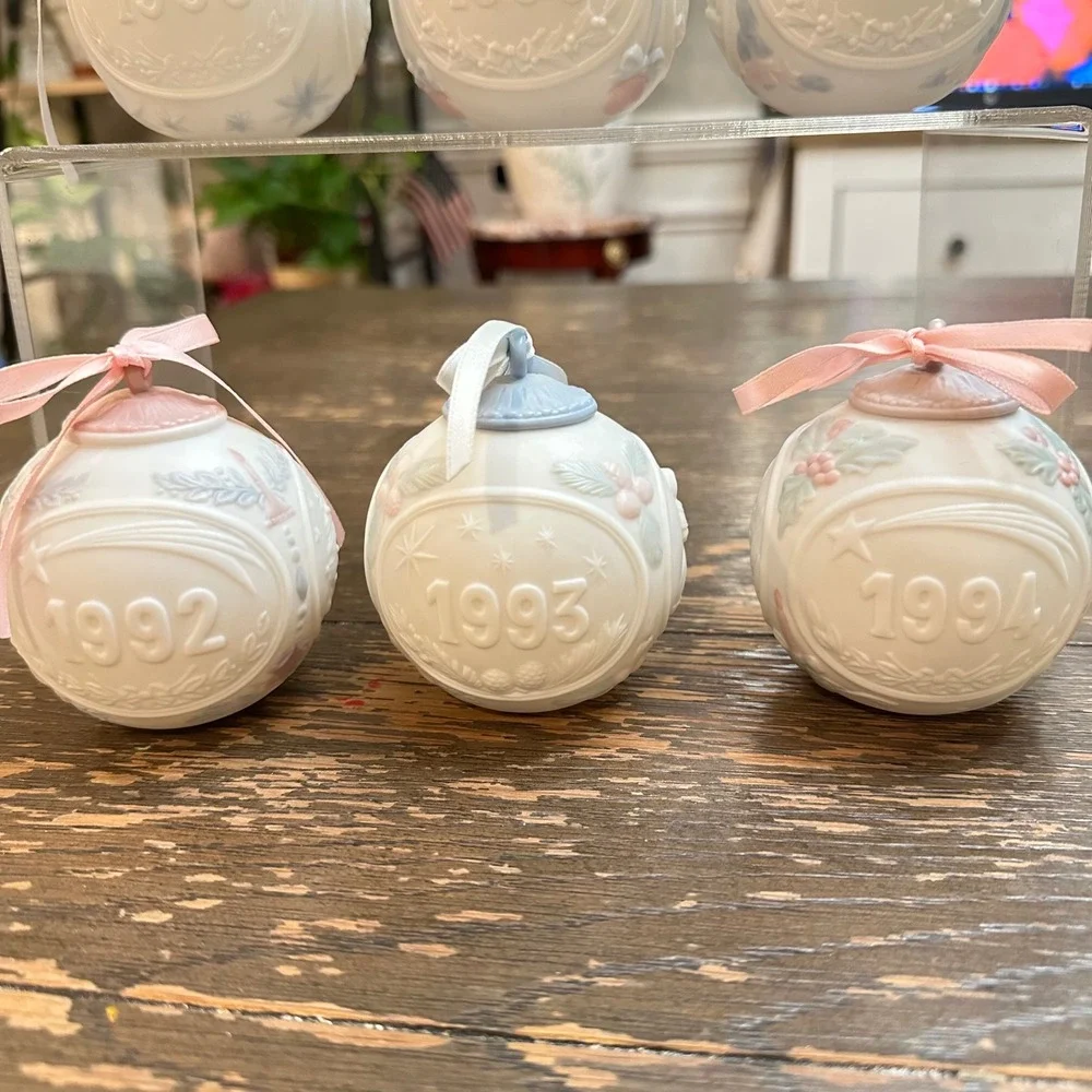 Lladro Porcelain Ball Annual Christmas Ornament 1992 through 1997 Vintage Lot